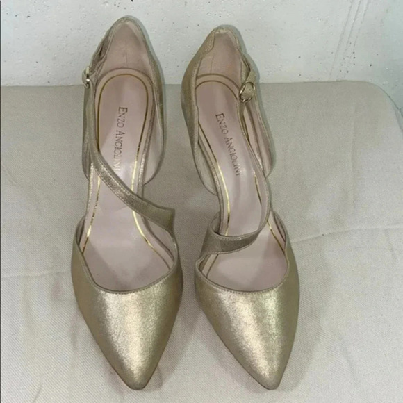 Enzo Angiolini Gold Metallic Pointed Toe Heels Ankle Strap Occasion Party Shoes - Picture 8 of 10